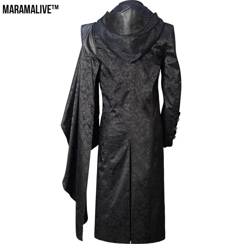 Black Stand Collar Leather Punk Gothic Cape Coat