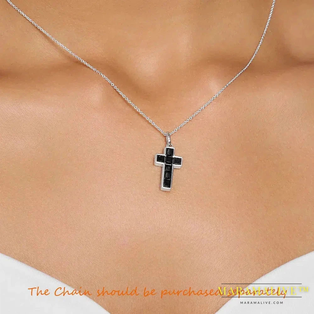 Black Stone Cross Pendant Brand New Fine Jewelry Classic Accessories 925 Sterling Silver Gift For Women