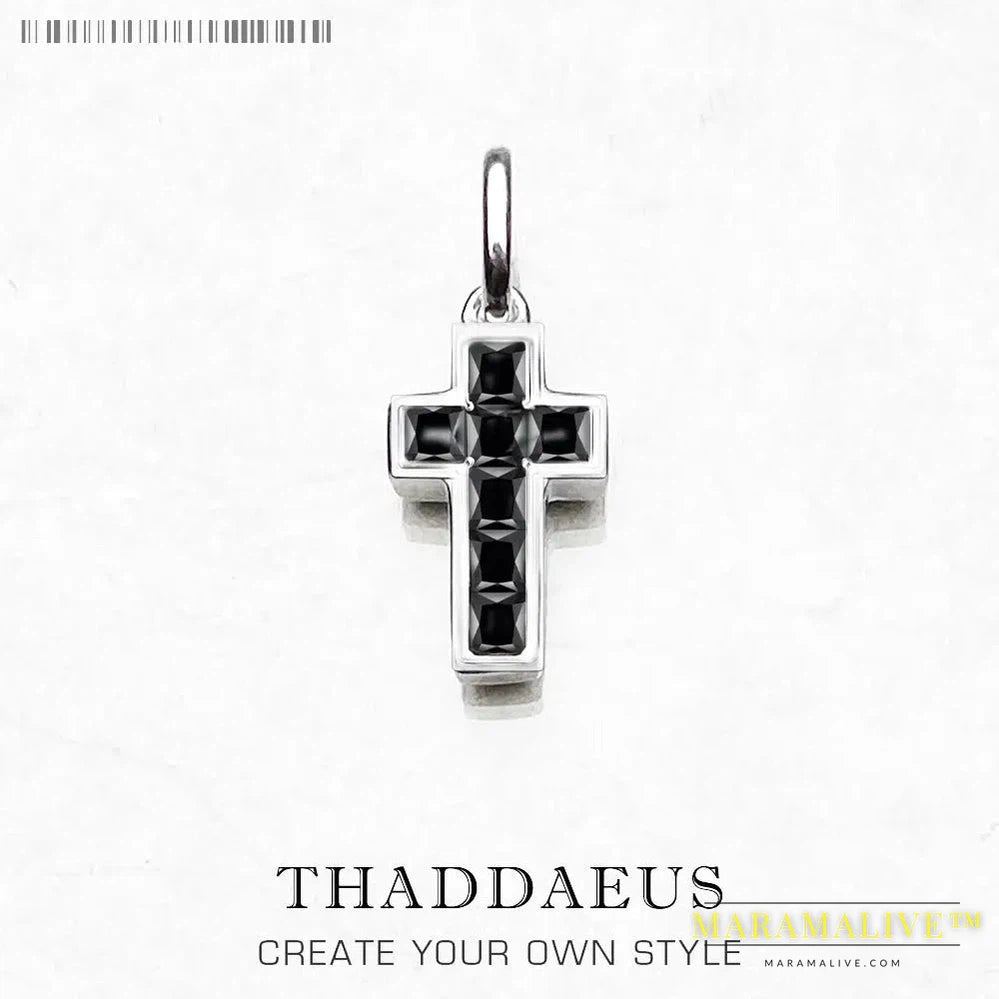 Black Stone Cross Pendant Brand New Fine Jewelry Classic Accessories 925 Sterling Silver Gift For Women