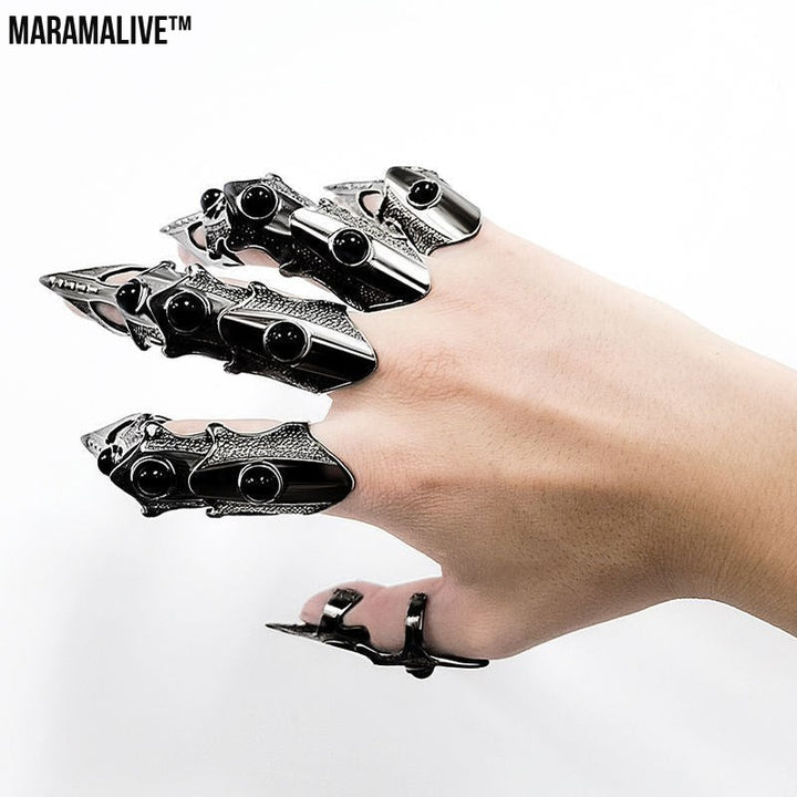 Black Technology Gloves Adjustable Armor Ring - Cosplay Steampunk Retro Hand Jewelry