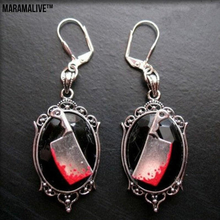 Bloody Brilliant Baubles: Gothic Bloody Cleaver Earrings Halloween Ornament