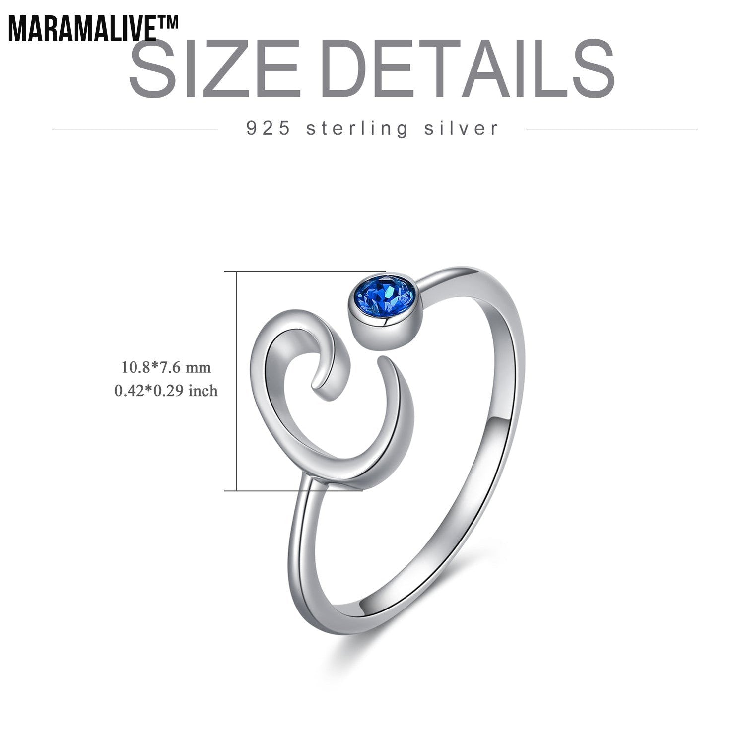 Blue Crystal Letter M Initial Alphabet Ring in 925 Sterling Silver