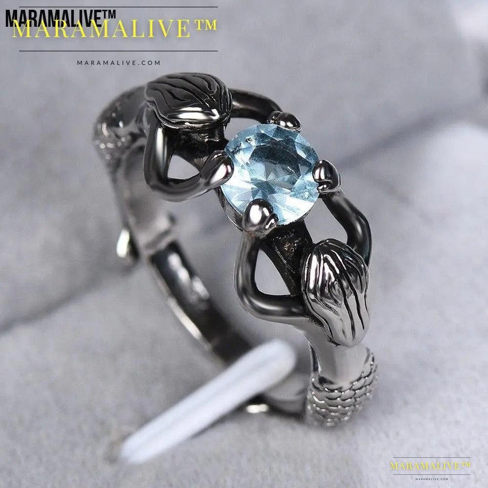 Blue Diamond Mermaid Pearl Ring