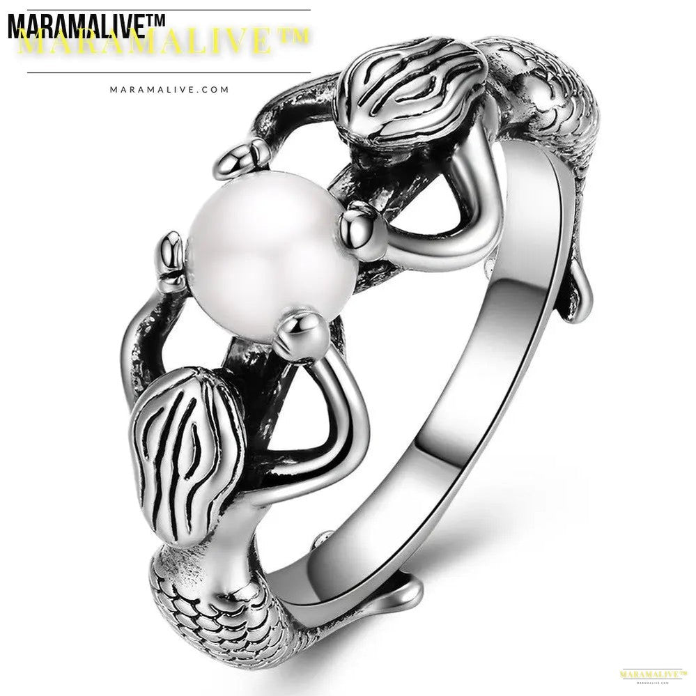 Blue Diamond Mermaid Pearl Ring