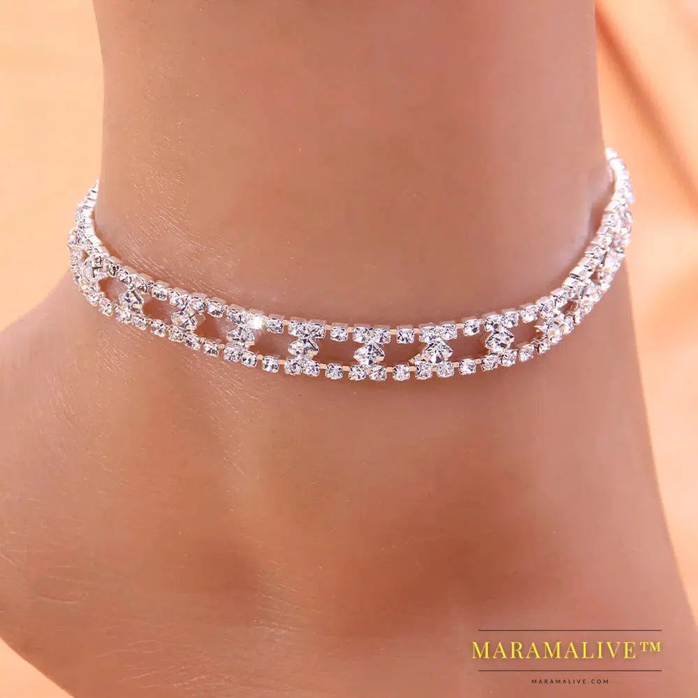 Bohemia Rhinestone Anklet for Women Bracelet on the leg Boho Geometric Anklet Foot Jewelry Barefoot Sandals Chain