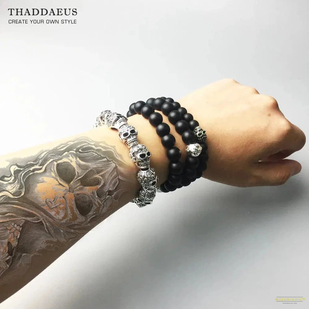 Bracelets Fleur-de-lis Lily & Skull Punk Bead Brand Silver Fashion Europe Style Jewelry Bijoux Gift For Men & Women