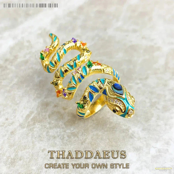 Bright Golden Snake Pave Ring, Europe Style Bohemia Fine Jewelry For Women, New Gift In 925 Sterling Silver