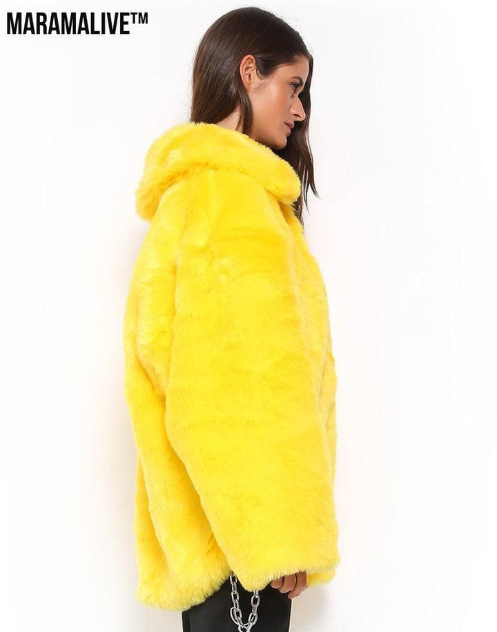 Bright Yellow Plunk Faux Fur Coat - Cool Fake Fur Jacket