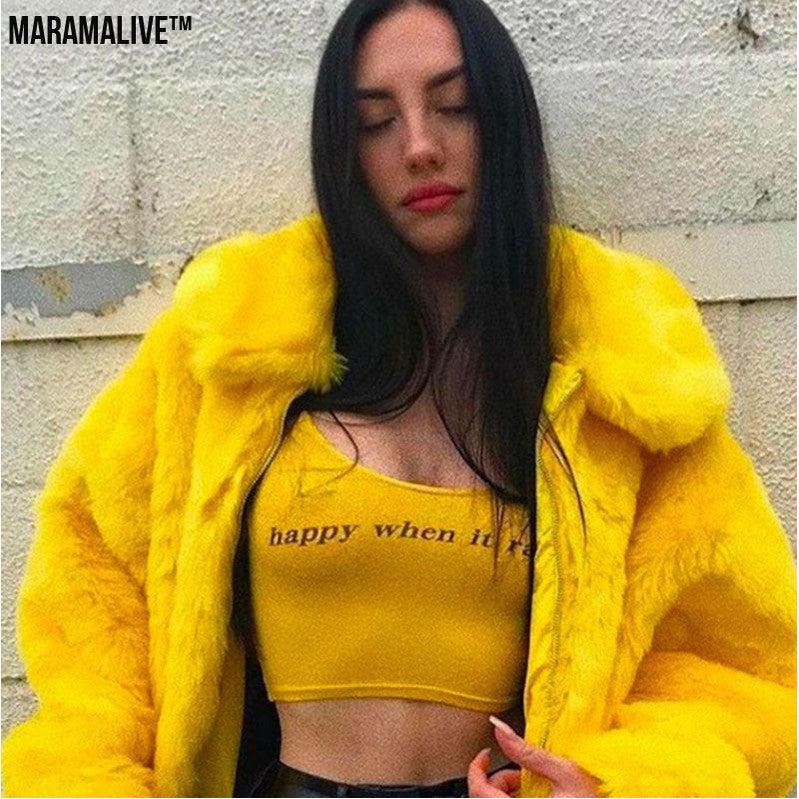 Bright Yellow Plunk Faux Fur Coat - Cool Fake Fur Jacket