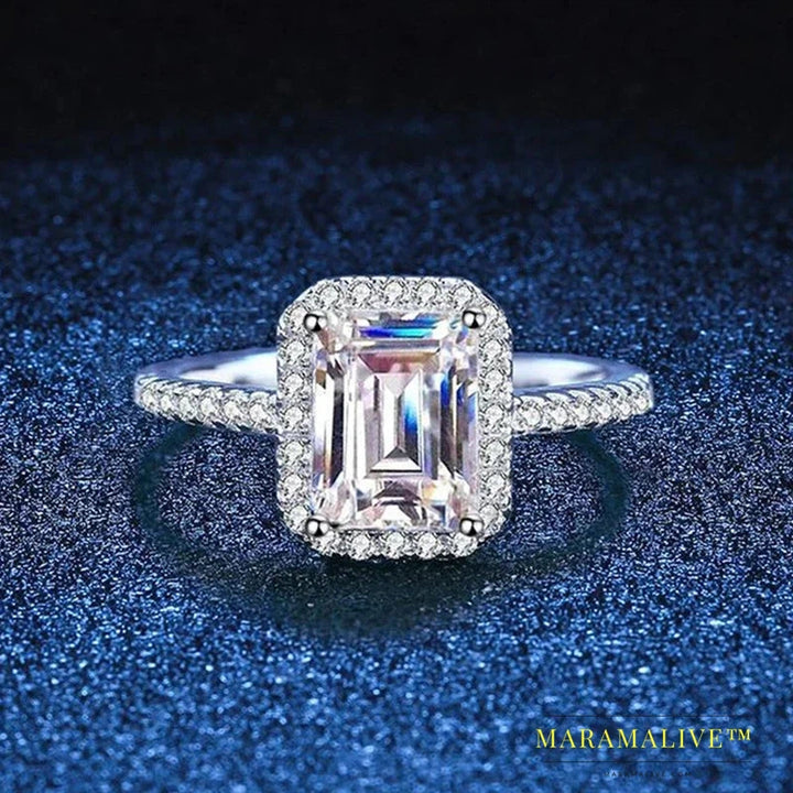 Brilliant Cut Emerald Moissanite Ring for Engagement