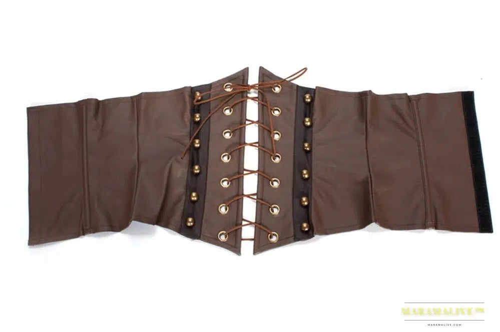 Brown Steampunk Gothic Leather Corset - Victorian Underbust Waist Cincher Bustier Pirate Costume