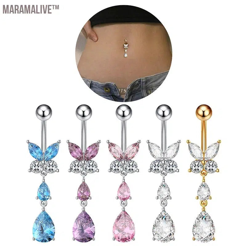 Butterfly Belly Button Rings: Zircon Navel Piercing Jewelry