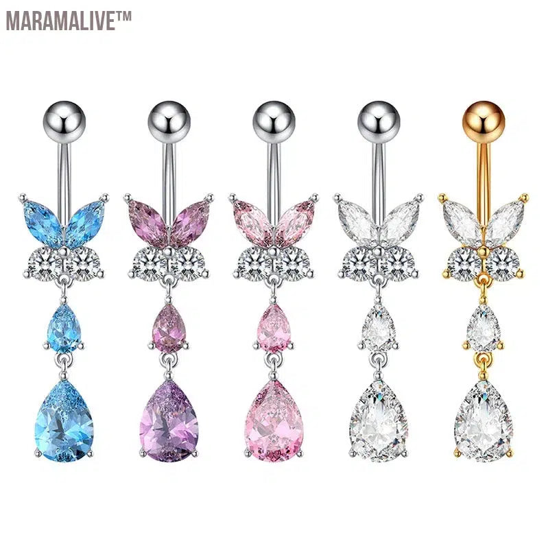 Butterfly Belly Button Rings: Zircon Navel Piercing Jewelry