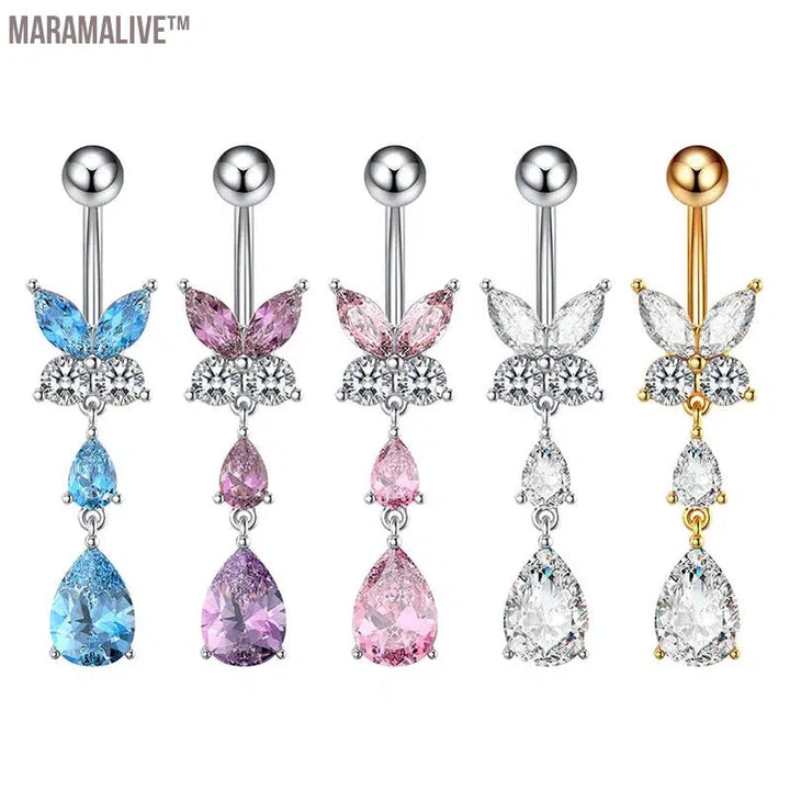 Butterfly Belly Button Rings: Zircon Navel Piercing Jewelry