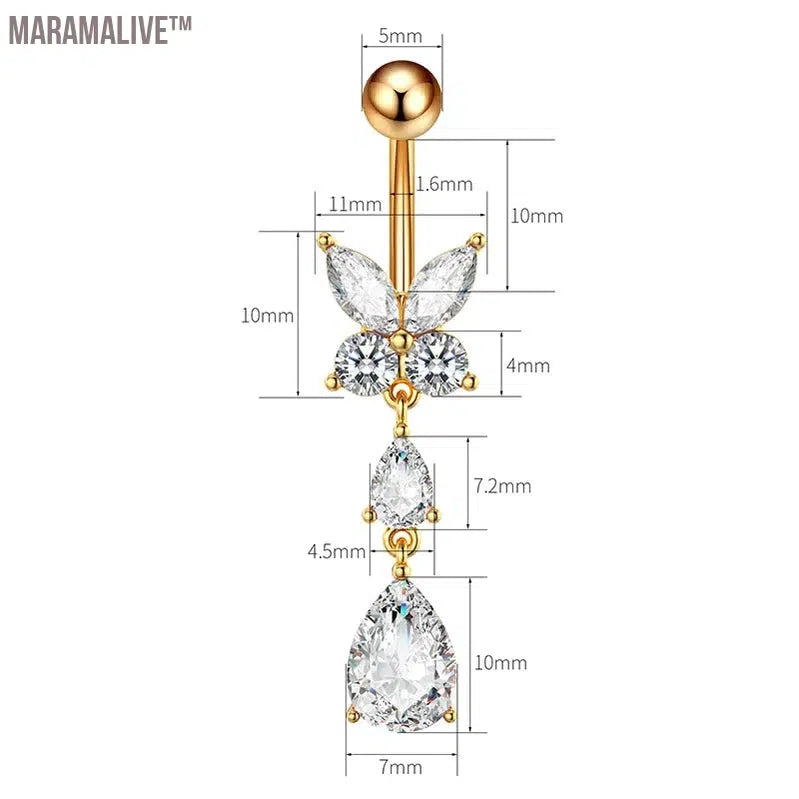 Butterfly Belly Button Rings: Zircon Navel Piercing Jewelry