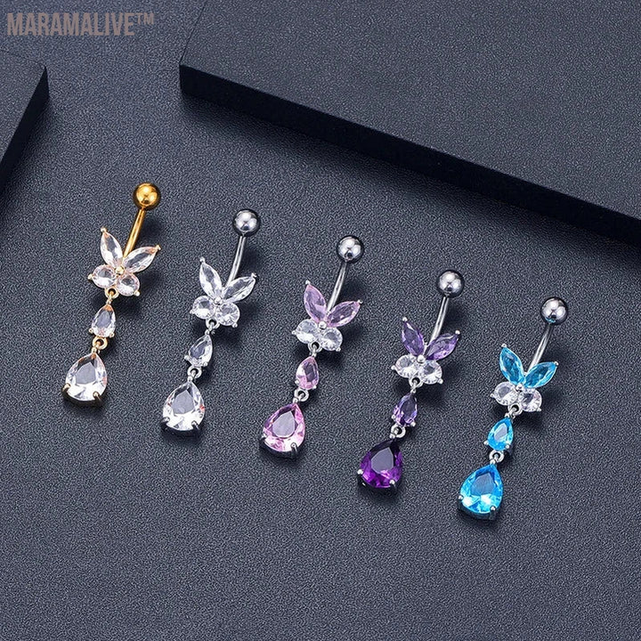 Butterfly Belly Button Rings: Zircon Navel Piercing Jewelry