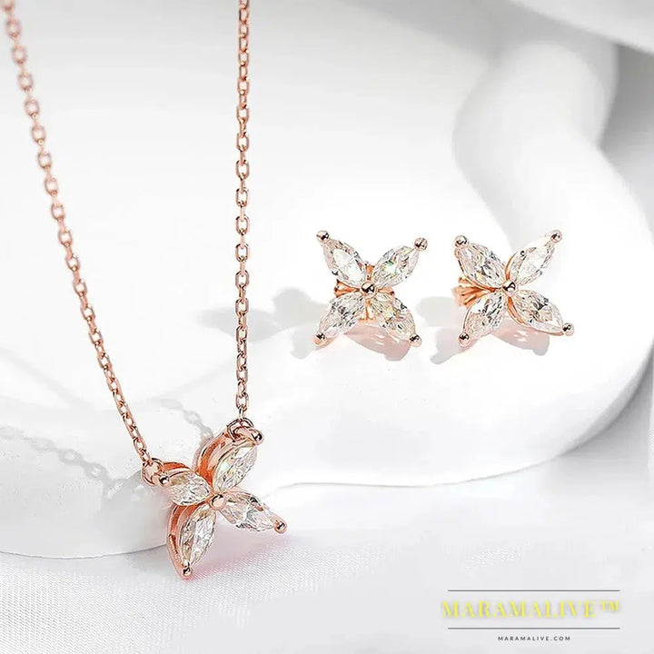 Butterfly Moissanite Jewelry Sets for Women 925 Silver Marquise Cut Diamond Pendant Necklalce Stud Earrings with Certificates