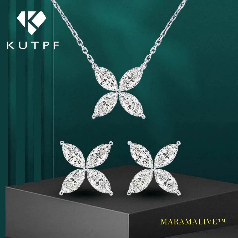 Butterfly Moissanite Jewelry Sets for Women 925 Silver Marquise Cut Diamond Pendant Necklalce Stud Earrings with Certificates