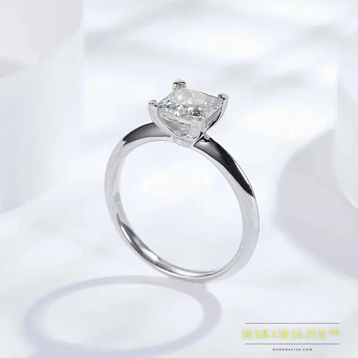 Certified 1ct 2ct Princess Cut Moissanite Engagement Ring Women Colorless Diamond Bridal Proposal Rings 925 Silver Wedding Band