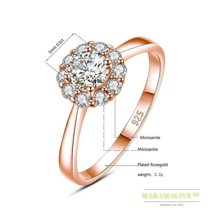 Certified Woman Flower Ring With Moissanite Diamond 0.5ct 5mm Wedding Engagement Rings Pure Silver Women's Jewelry For Girl Gift