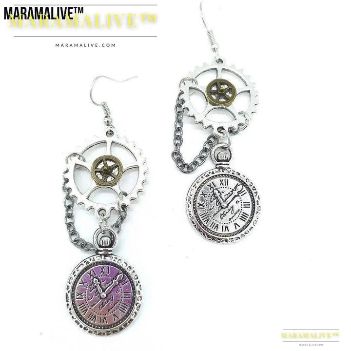 Chain Watch Pendant Steampunk Earrings