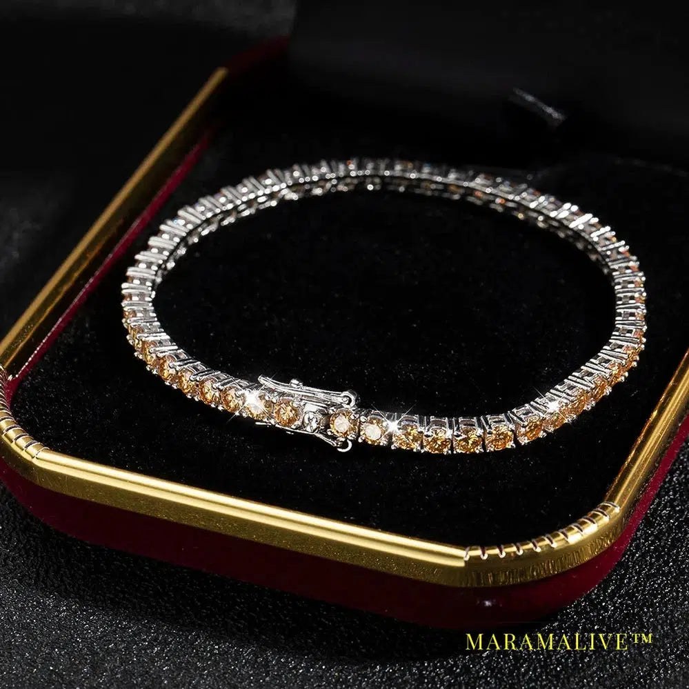 Champagne Real Moissanite Tennis Bracelet Sparkling Full Diamond Trendy Jewelry GRA Certified 925 Silver Bracelets