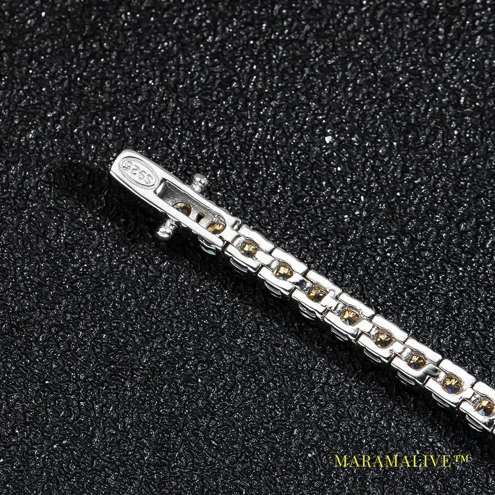 Champagne Real Moissanite Tennis Bracelet Sparkling Full Diamond Trendy Jewelry GRA Certified 925 Silver Bracelets