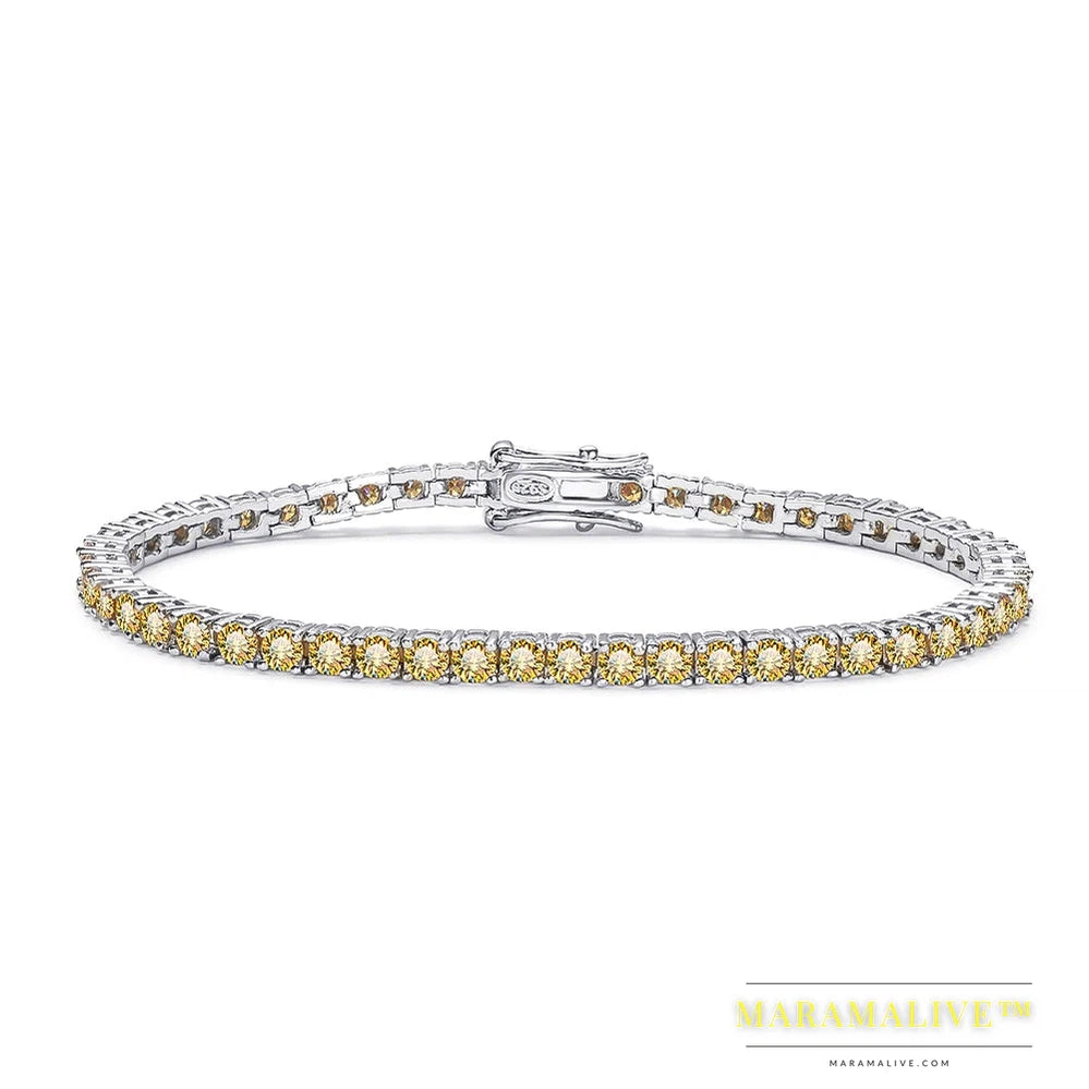 Champagne Real Moissanite Tennis Bracelet Sparkling Full Diamond Trendy Jewelry GRA Certified 925 Silver Bracelets