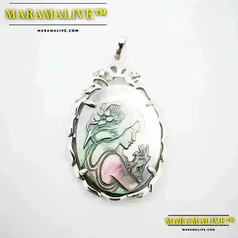 Charm 55X35MM Mother of Pearl Shell Beauty Oval Hollow Cutting Inlaid Carving Portraits Cameo Pendant 1PCS