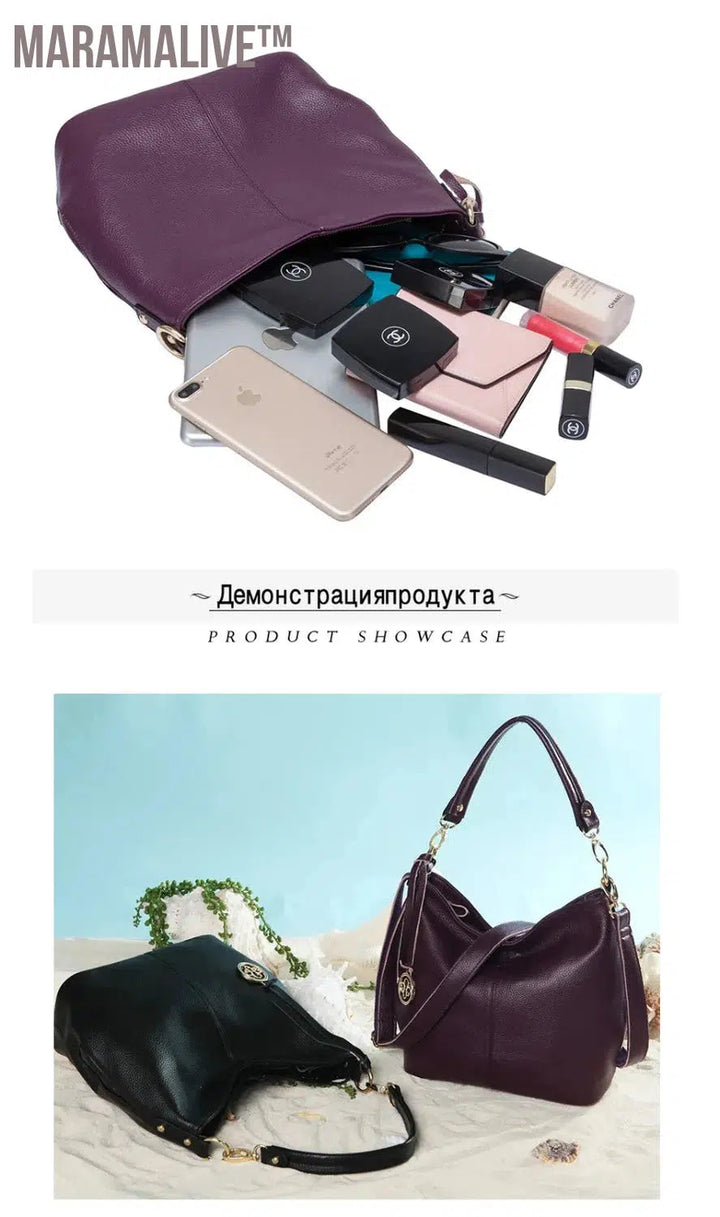 Charm Purple Women Shoulder Bag 100% Genuine Leather Hobos Fashion Lady Messenger Crossbody Purse Elegant Female Handbag