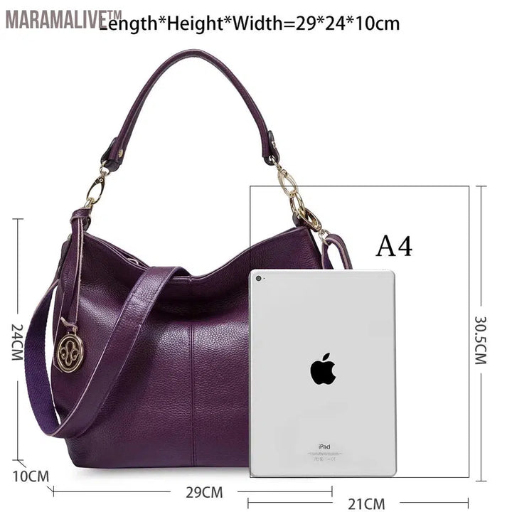 Charm Purple Women Shoulder Bag 100% Genuine Leather Hobos Fashion Lady Messenger Crossbody Purse Elegant Female Handbag