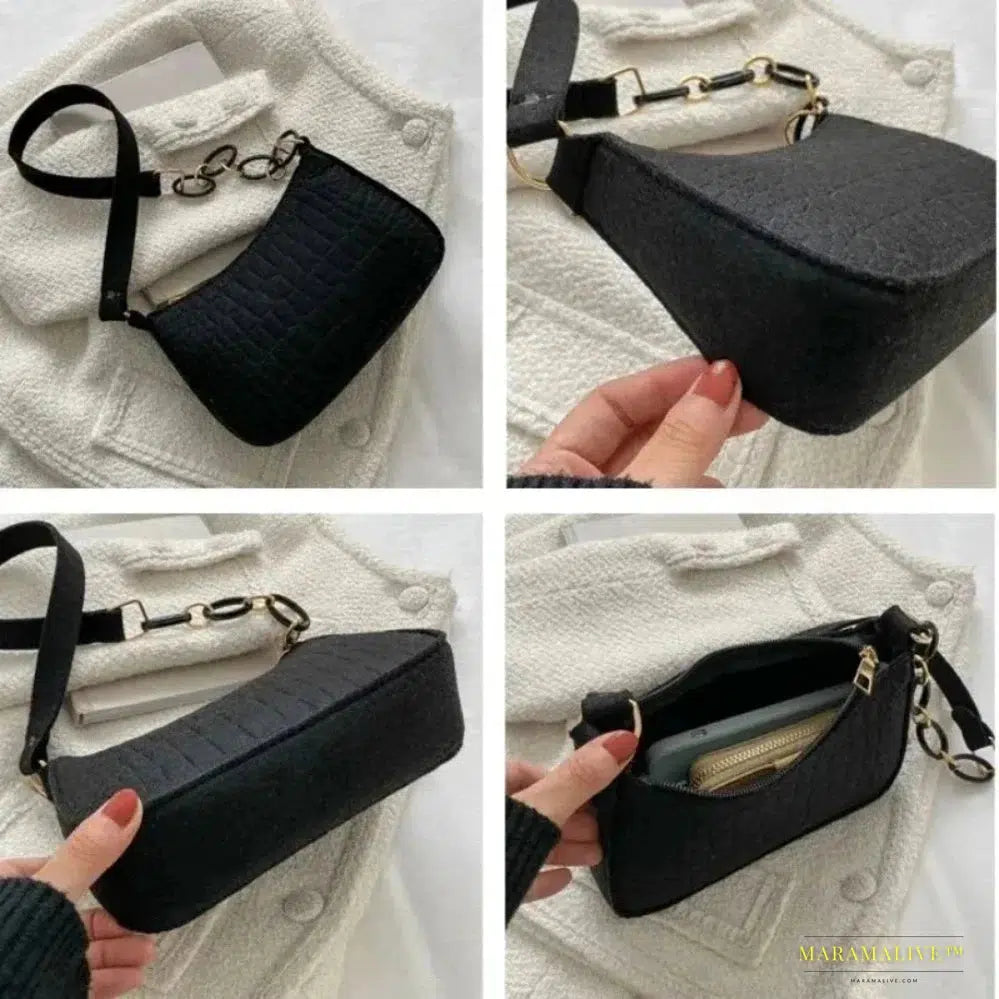 Chic Gothic Crescent Shaped Luxury Felt Handbag - Trendy Under The Shoulder Small Square Bag