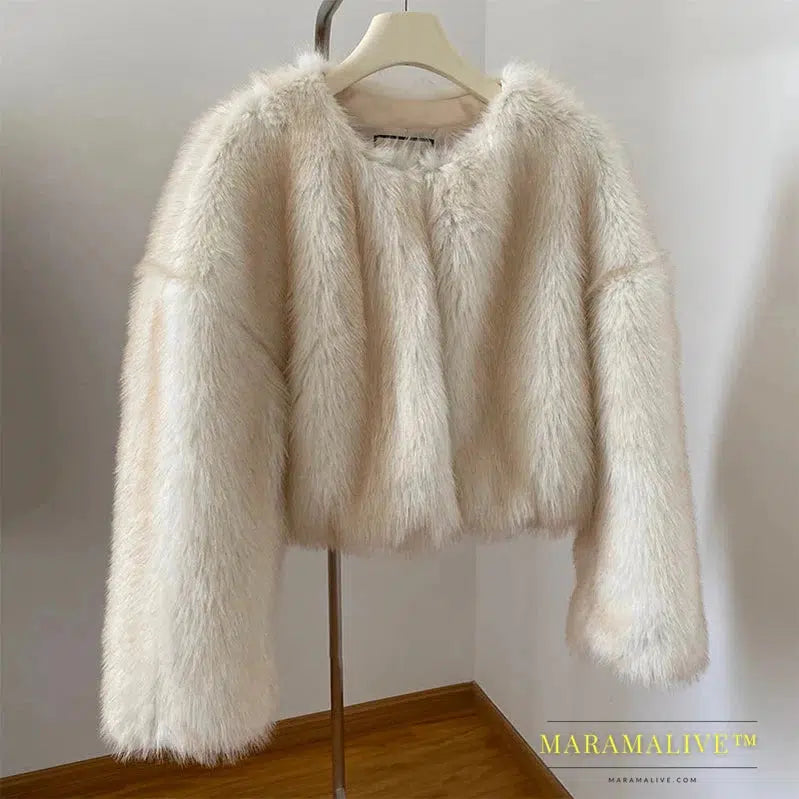 Chic Street Blogger Fashion Girls 2023 Winter Trendy Faux Raccoon Fox Fur Coat Jacket Women Thick Warm Cropped Fluffy Overcoats