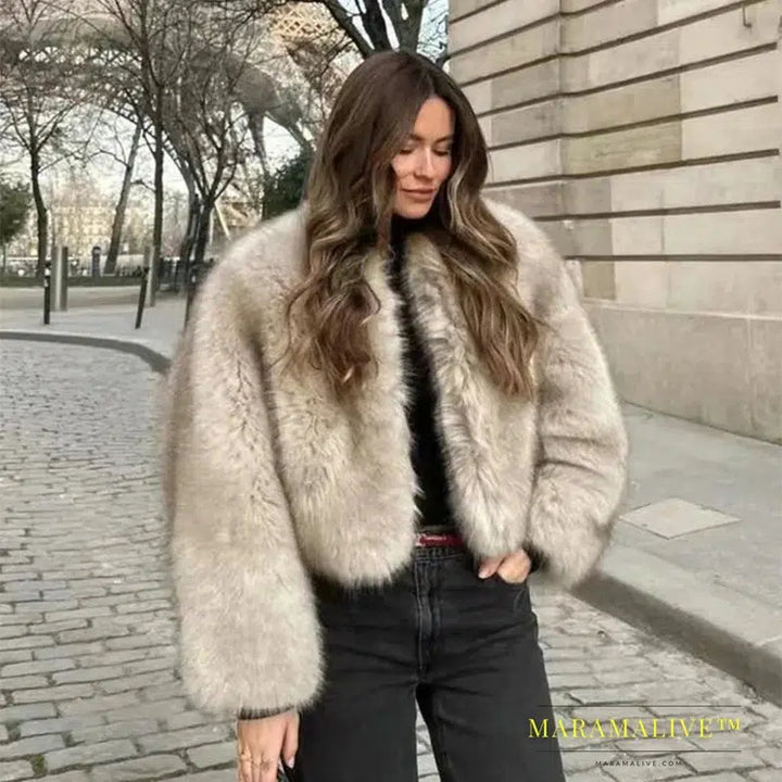 Chic Street Blogger Fashion Girls 2023 Winter Trendy Faux Raccoon Fox Fur Coat Jacket Women Thick Warm Cropped Fluffy Overcoats