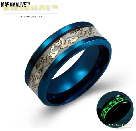 Chinese national dragon pattern blue ring fluorescent ring male