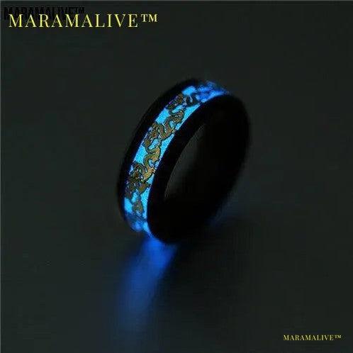 Chinese national dragon pattern blue ring fluorescent ring male