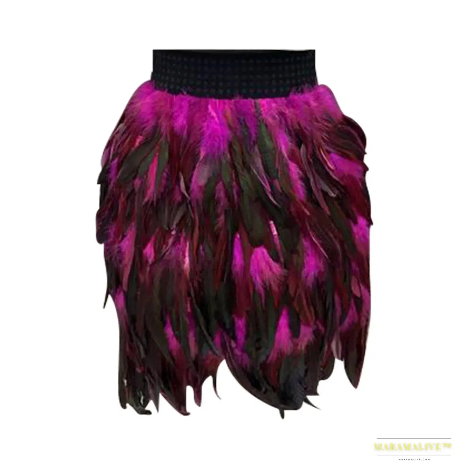 Christmas Spectacle: Women's Feathered Masquerade Mini Skirt Stage Costume in Satin and Lace