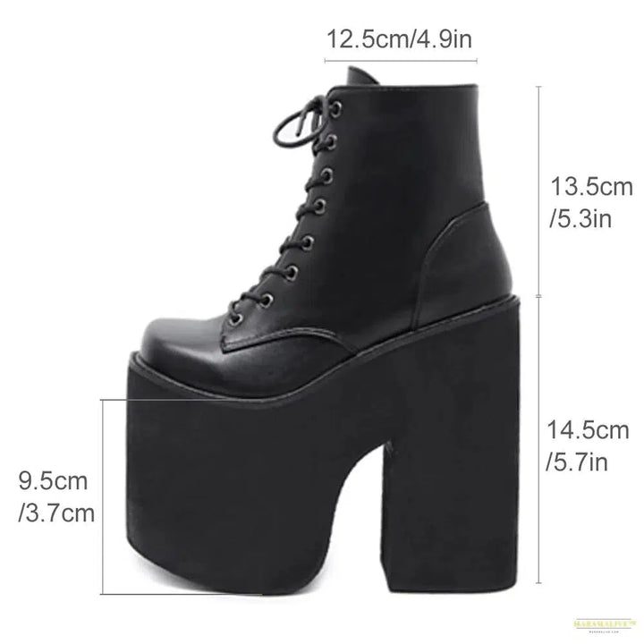 Chunky Heel Motorcycle Boots Women Platform Ankle Boots Lace Up Punk Cosplay Thick Sole Goth Girls Shoes Big Size 43