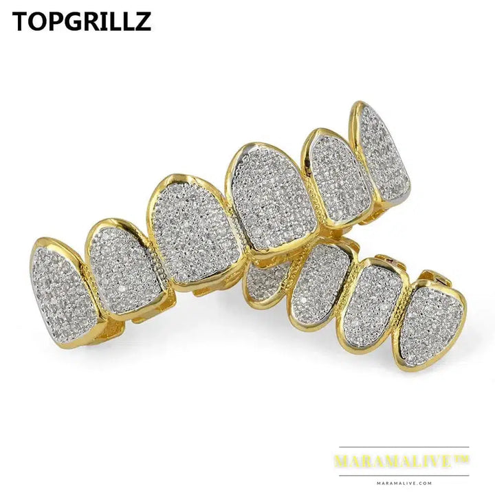 Classic 6/6 Hip Hop/Punk Teeth Grillz Set Gold Silver Color Top & Bottom Grills Dental Mouth Caps Cosplay Party