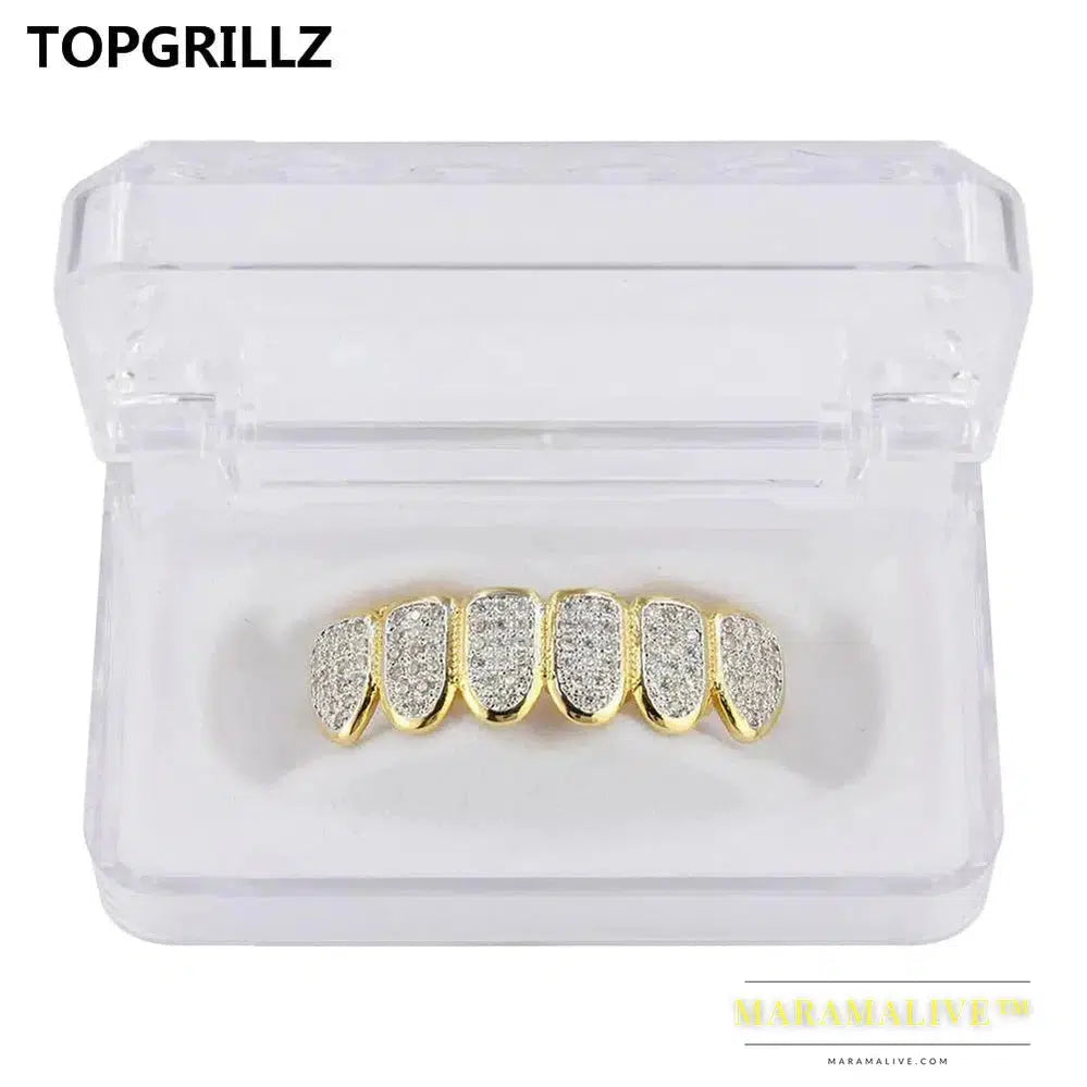 Classic 6/6 Hip Hop/Punk Teeth Grillz Set Gold Silver Color Top & Bottom Grills Dental Mouth Caps Cosplay Party