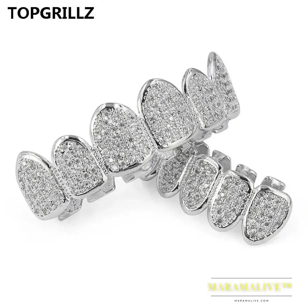 Classic 6/6 Hip Hop/Punk Teeth Grillz Set Gold Silver Color Top & Bottom Grills Dental Mouth Caps Cosplay Party