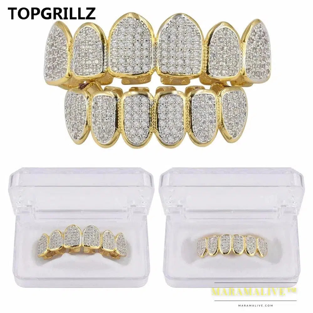 Classic 6/6 Hip Hop/Punk Teeth Grillz Set Gold Silver Color Top & Bottom Grills Dental Mouth Caps Cosplay Party