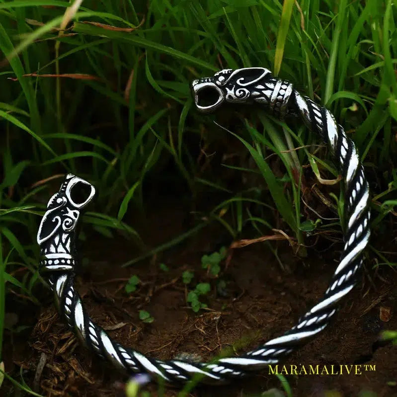 Classic Animal Viking Double Wolf Head Adjustable 316L Stainless Steel Men's Bracelet Fashion Double Snake Heads Jewelry