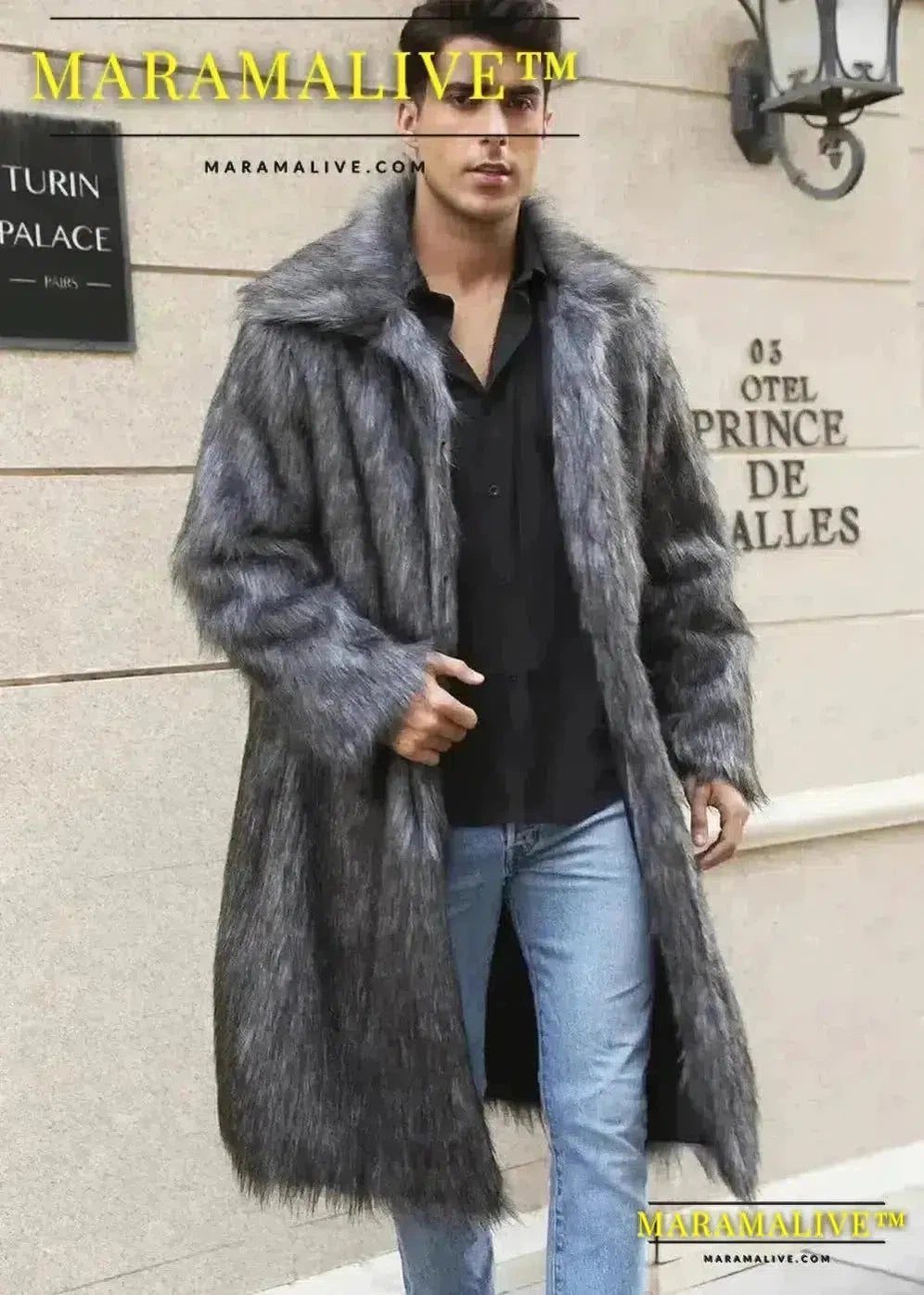 Coat Men's Warm Faux Fur Loose Autumn Winter Brown Long Coats Turn Down Collar Sleeve Men High Waist Maxi Elegant 2024 Jacket