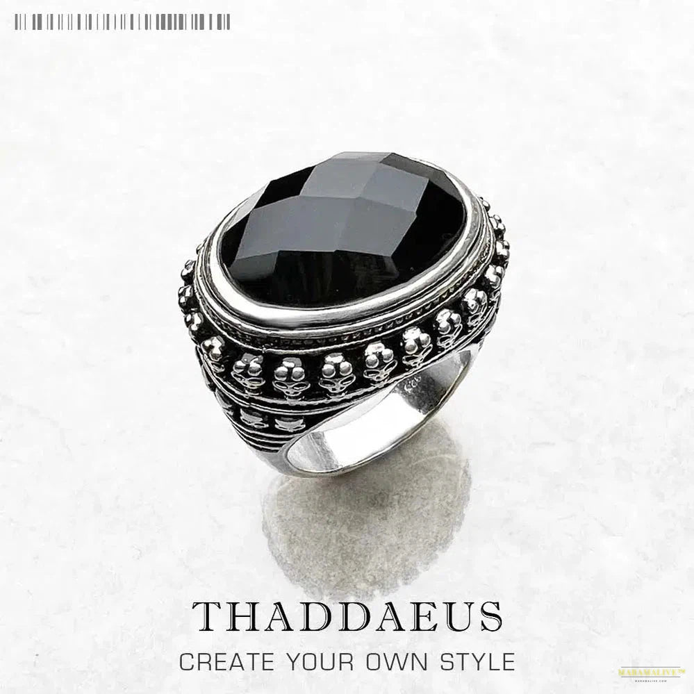 Cocktail Ring Black Oval CZ Skull Skeleton,Europe Style Fashion Jewelry Gift In 925 Sterling Silver For Men & Women