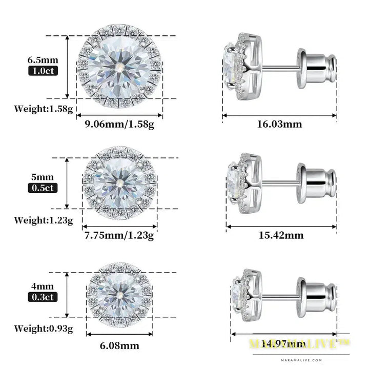 Color Moissanite Halo Earrings 925 Sterling Silver Stud Earrings for Women GRA Round Cut Lab Diamond Wedding Jewelry