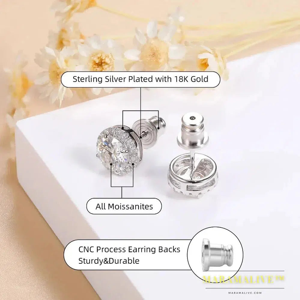 Color Moissanite Halo Earrings 925 Sterling Silver Stud Earrings for Women GRA Round Cut Lab Diamond Wedding Jewelry