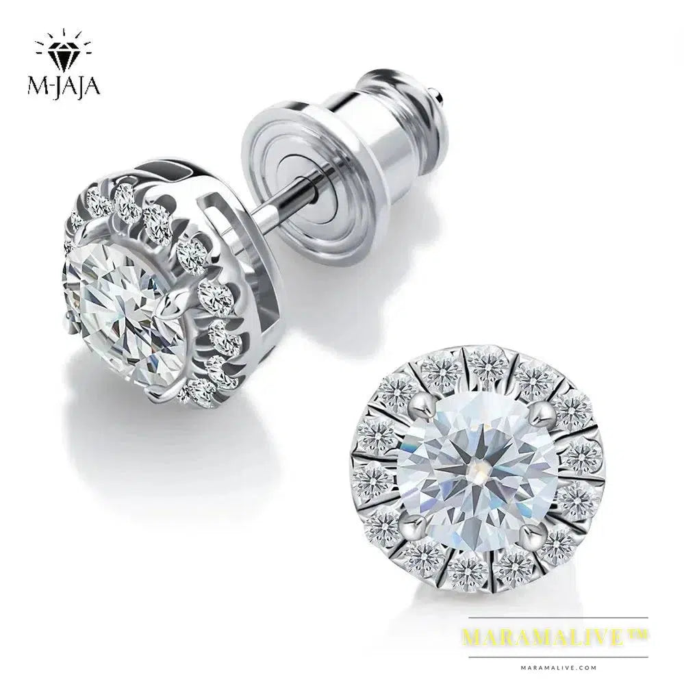 Color Moissanite Halo Earrings 925 Sterling Silver Stud Earrings for Women GRA Round Cut Lab Diamond Wedding Jewelry