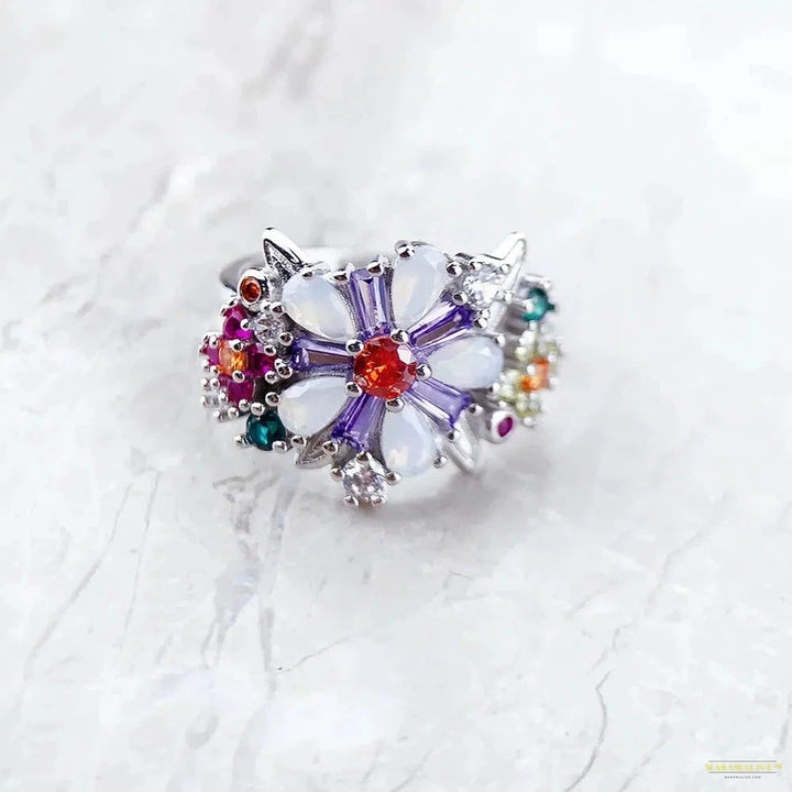 Colourful Flowers Ring Brand New Fine Jewerly Bohemia 925 Sterling Silver Gift For Women