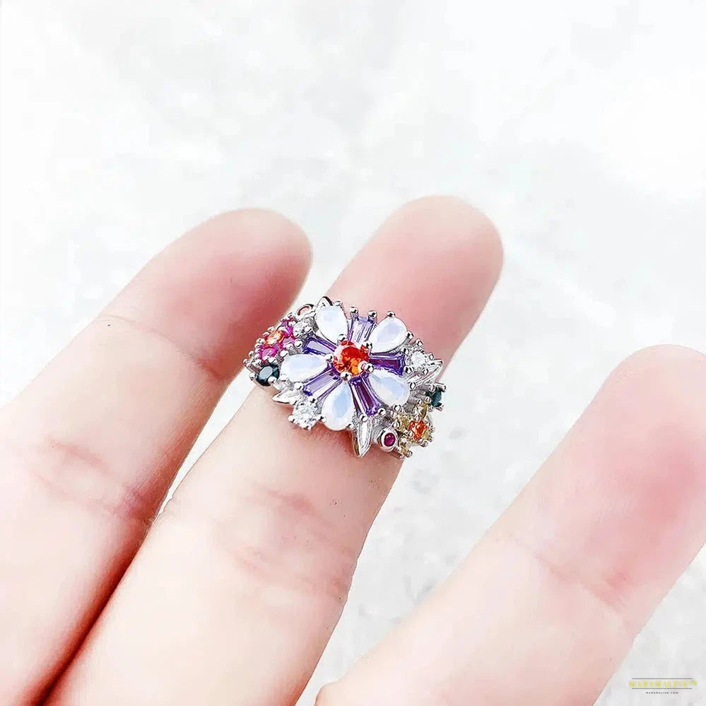 Colourful Flowers Ring Brand New Fine Jewerly Bohemia 925 Sterling Silver Gift For Women